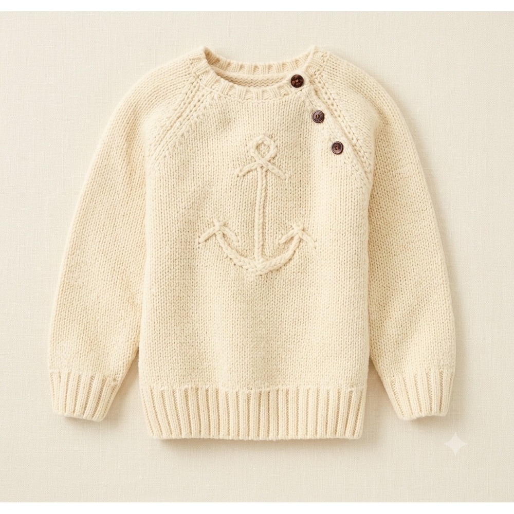 Janie & Jack High‎ Seas Anchor Icon Sweater Knit Cotton Cream Nautical Size 4